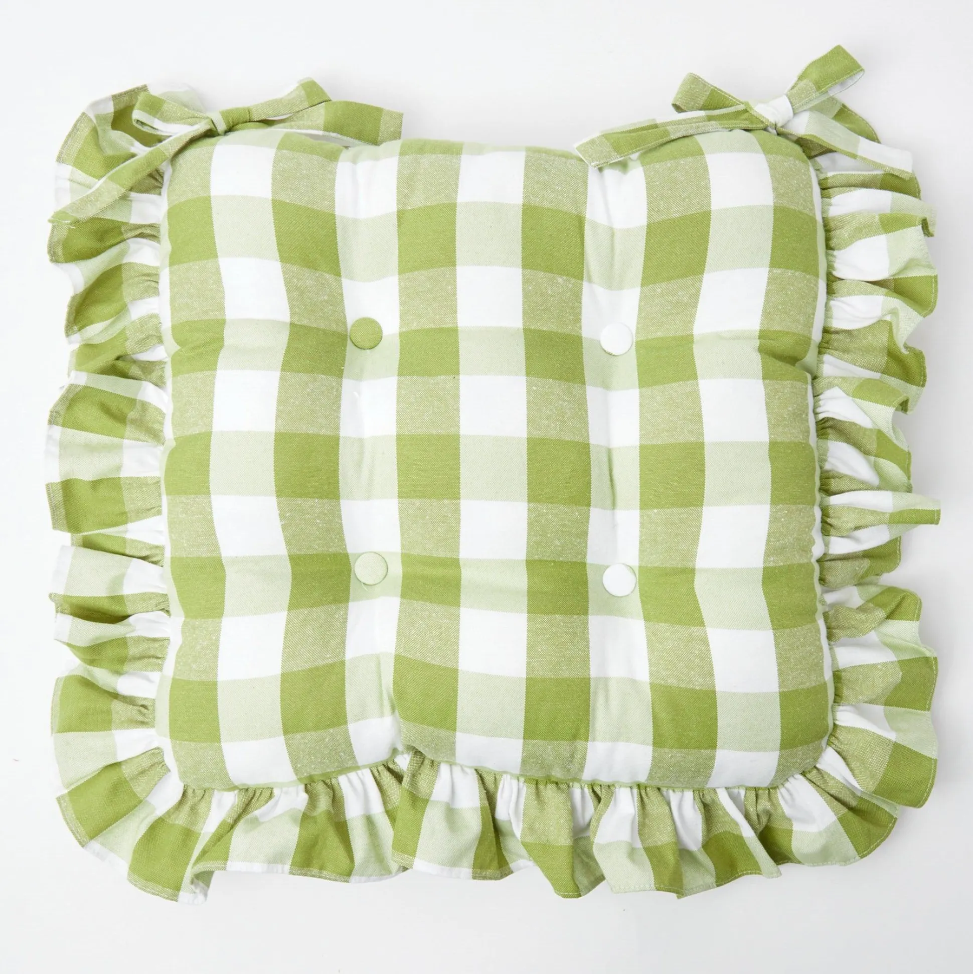 Green Gingham Ruffle Seat Pad Cushion