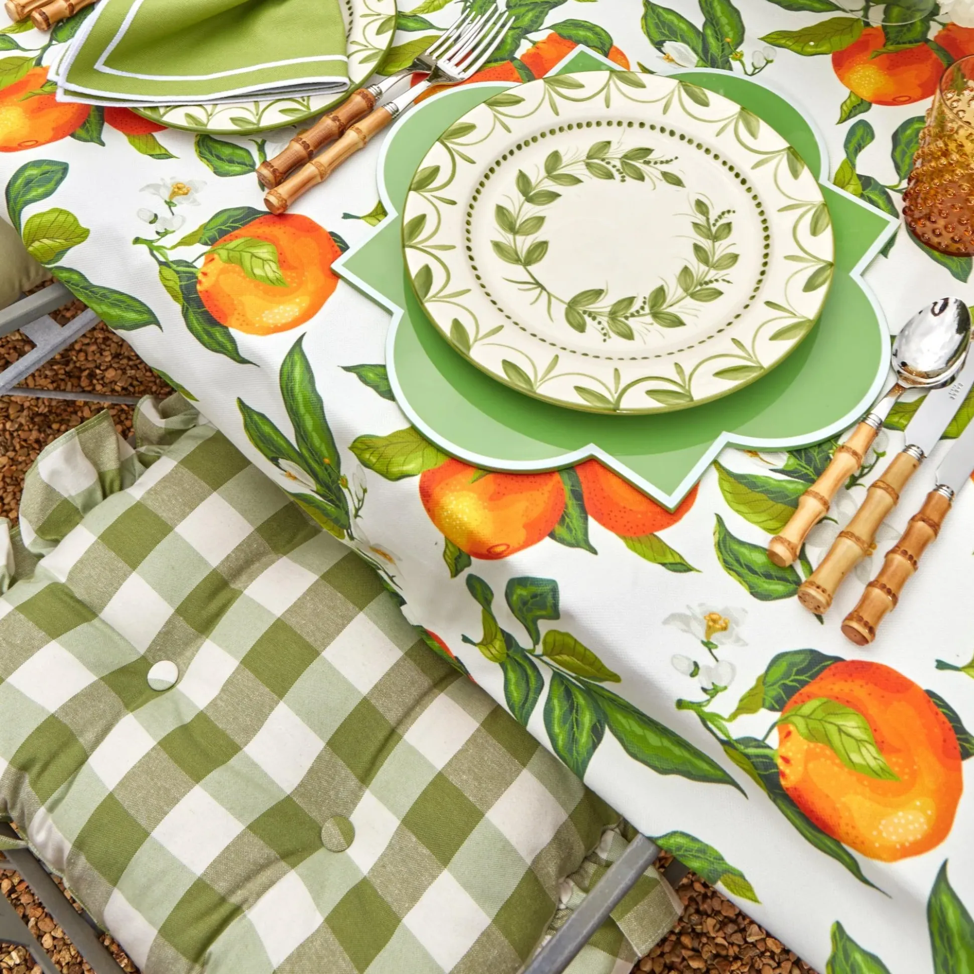 Green Gingham Ruffle Seat Pad Cushion
