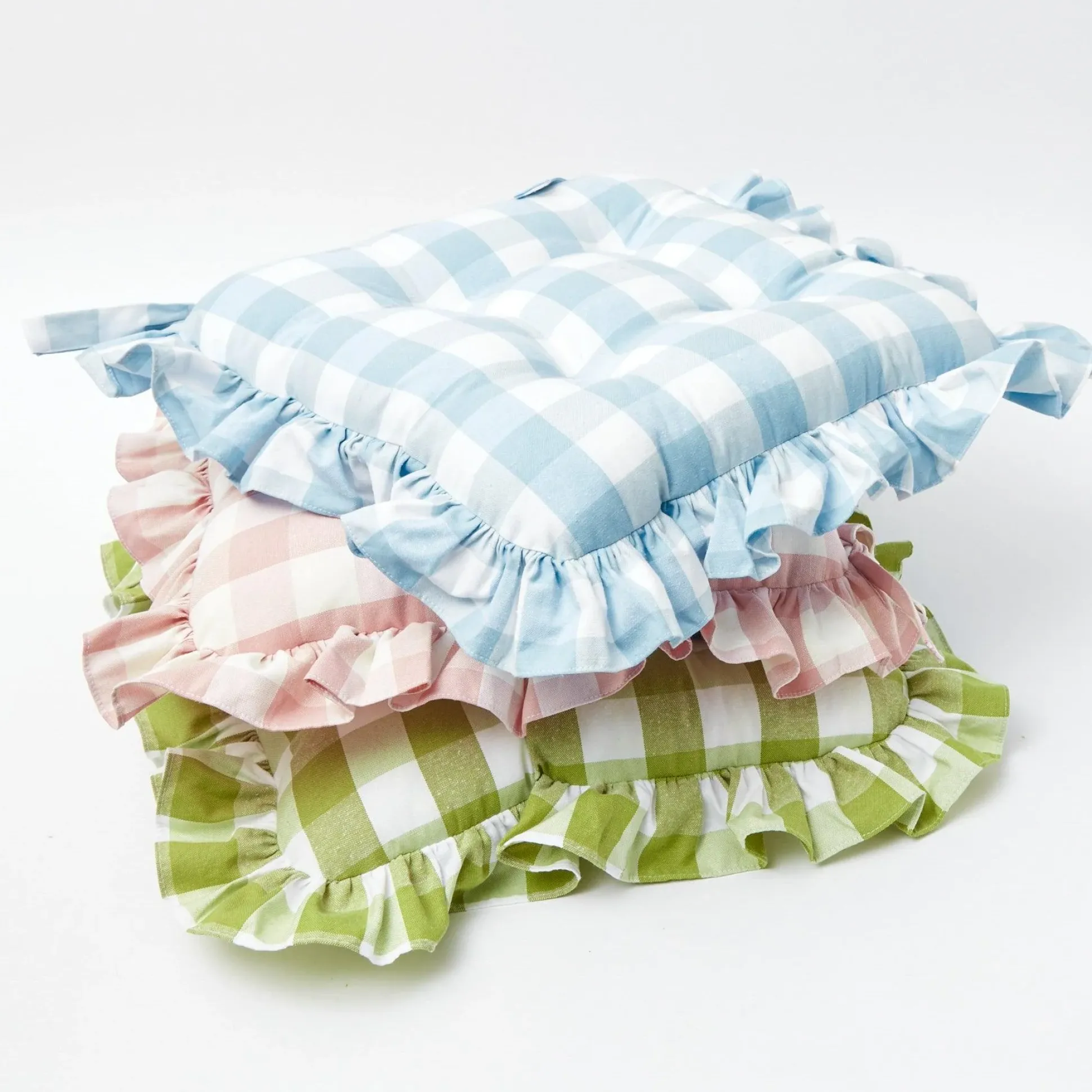 Green Gingham Ruffle Seat Pad Cushion