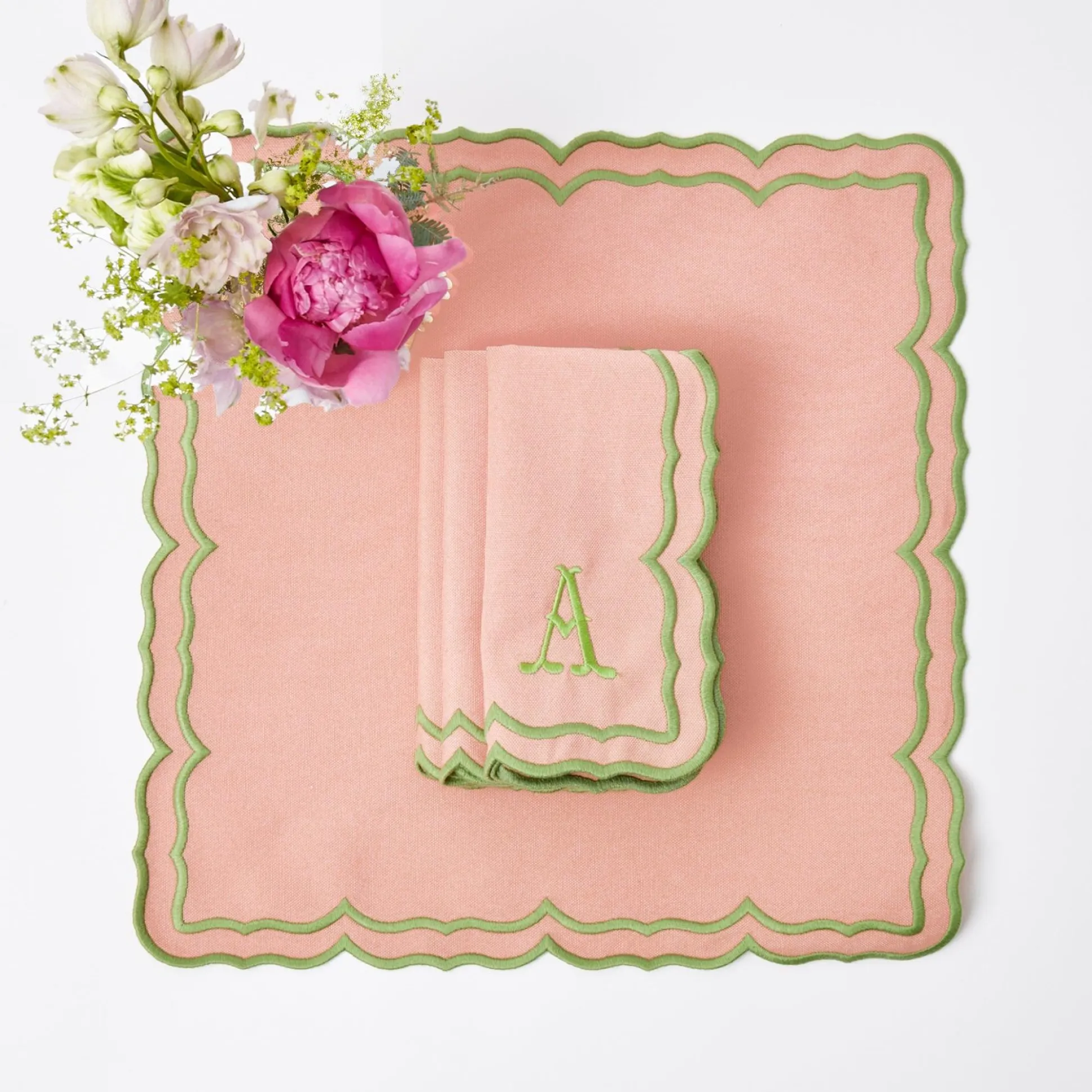 Green Ikat & Pink Fleur Linen Set