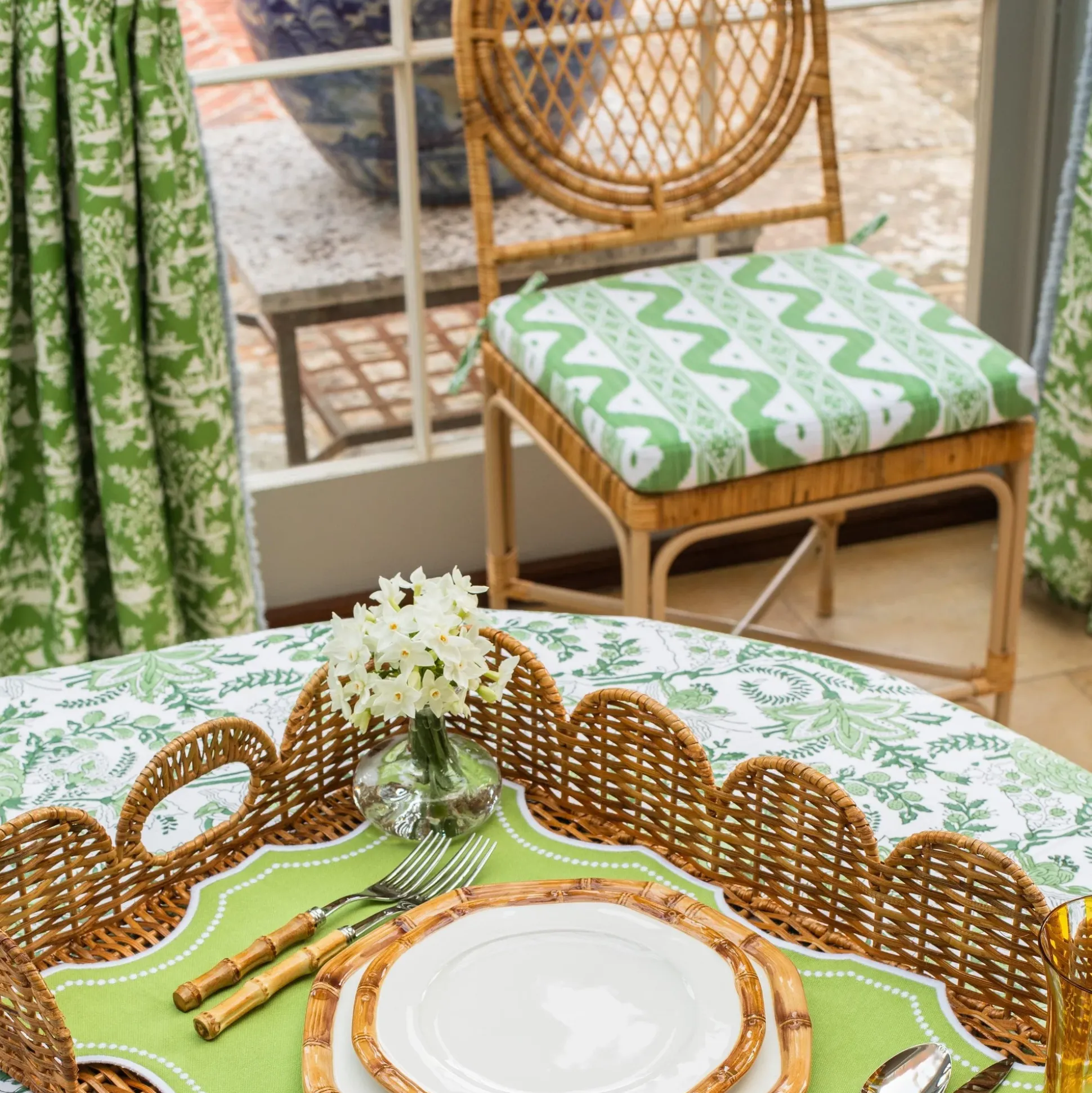 Green Ikat Seat Pad Cushion