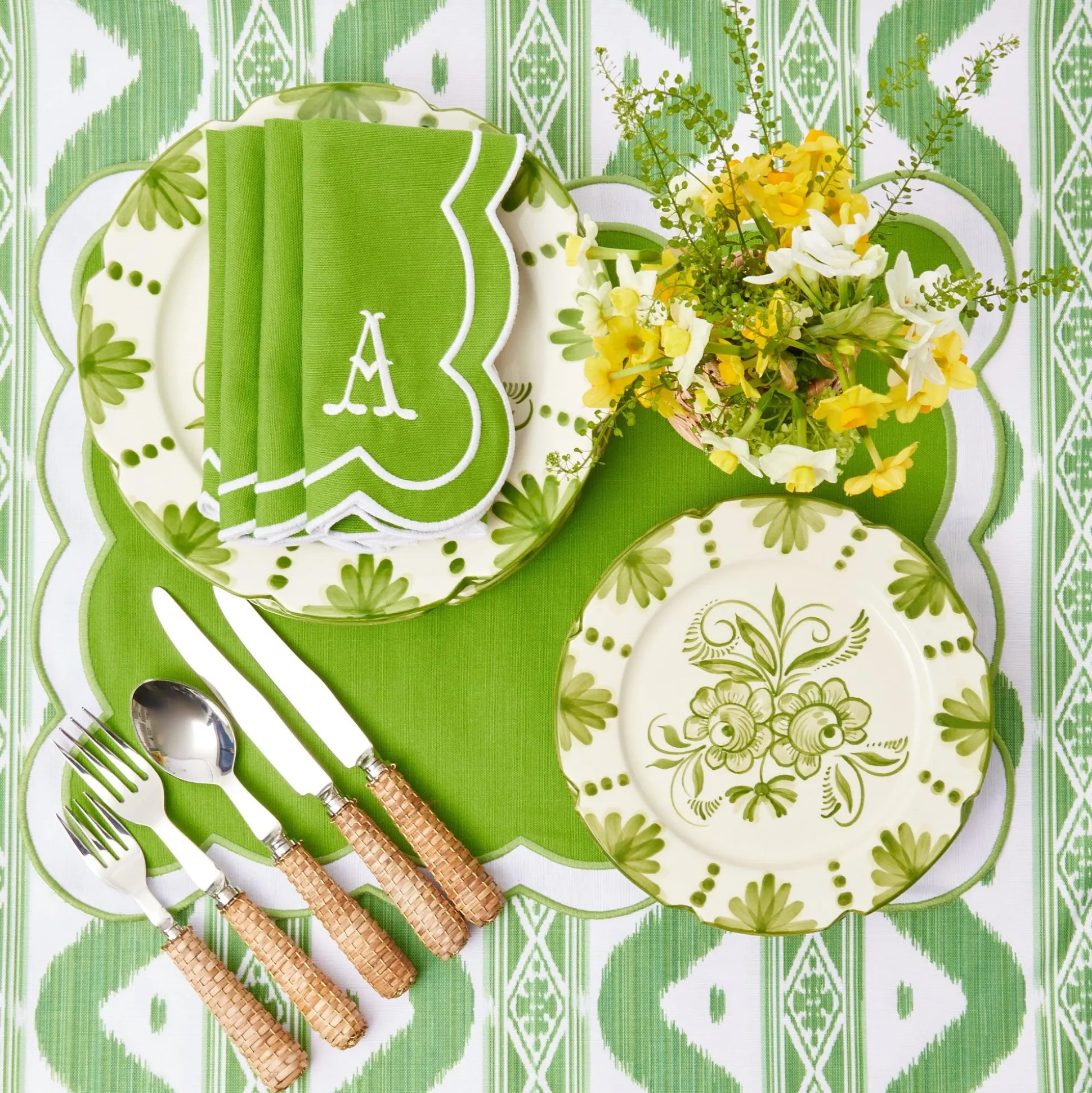 Green Ikat Tablecloth