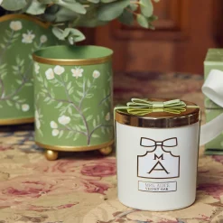 Hand Painted Olive Floral Tole Candle Pot