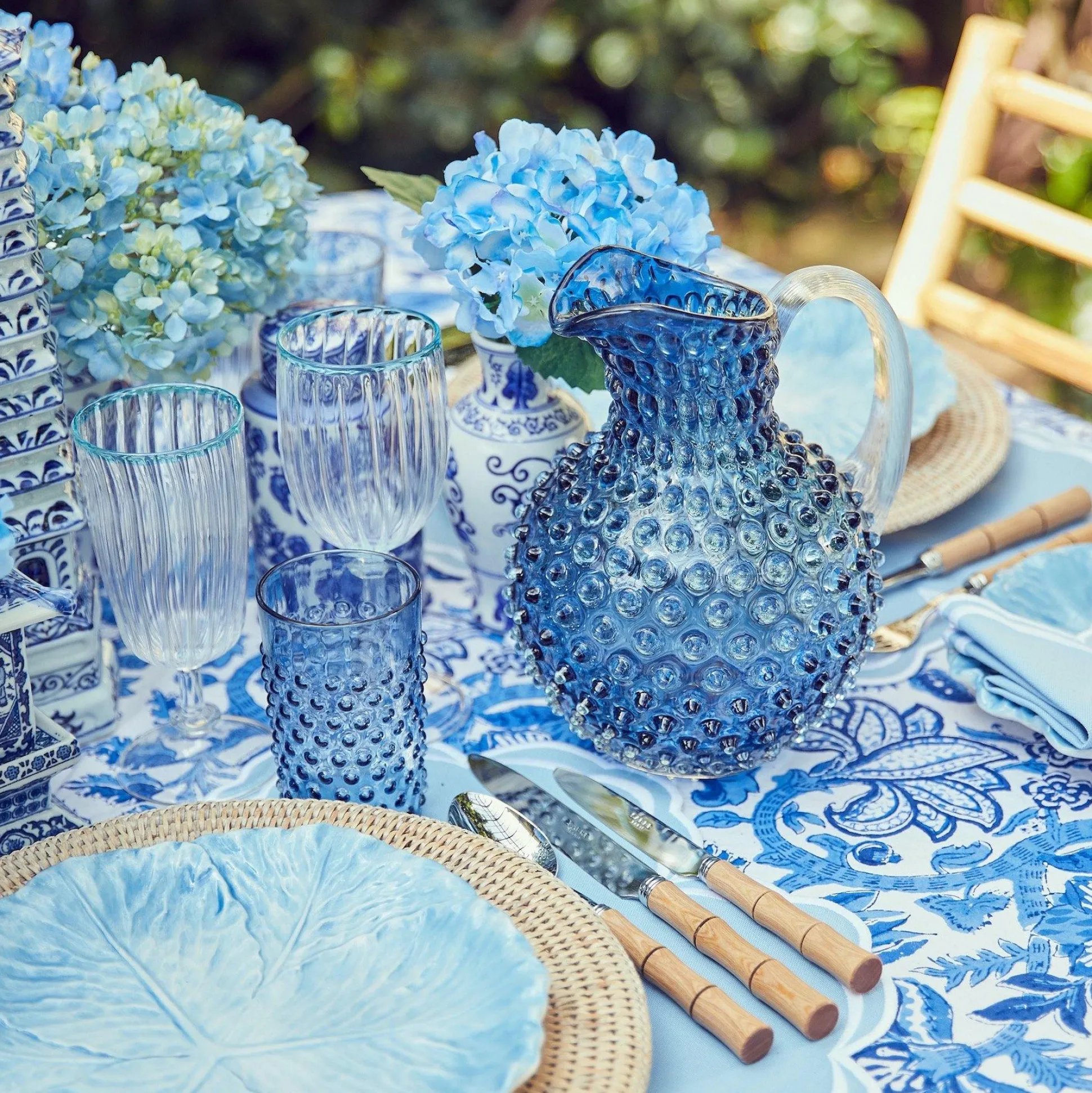 Hobnail Navy Glasses & Jug Set
