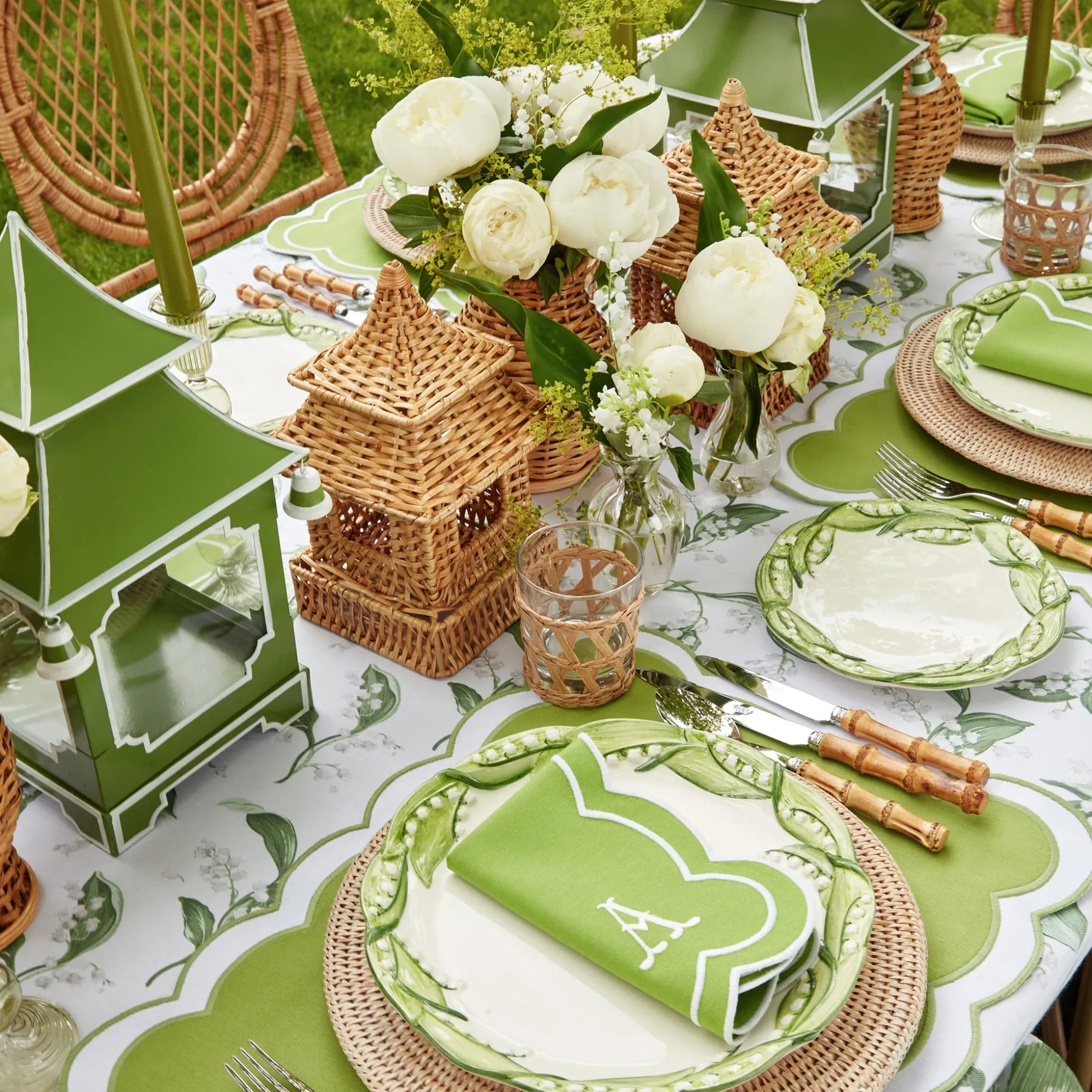 Lily Of The Valley & Serena Green Applique Linen Set