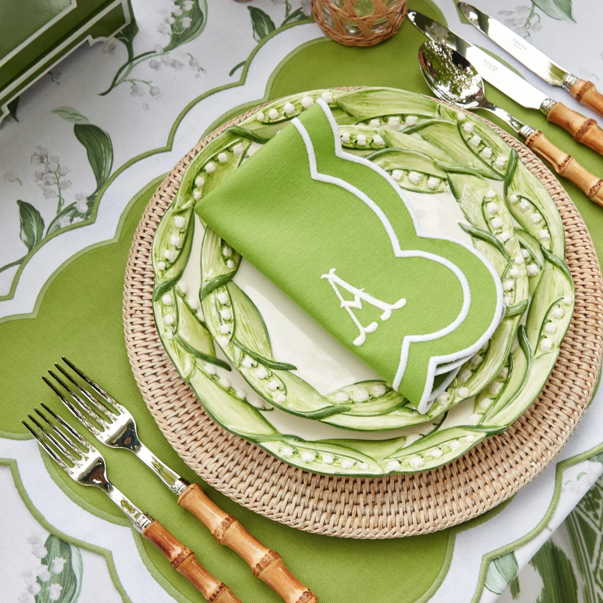 Lily Of The Valley & Serena Green Applique Linen Set