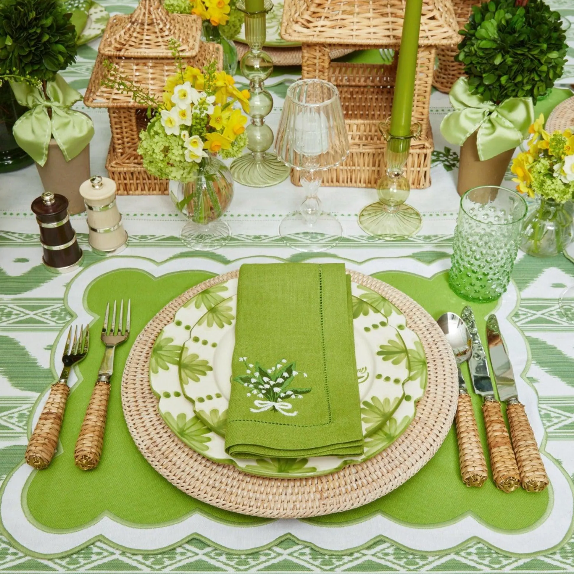 Lily Of The Valley Green Linen Napkins (Set Of 4)