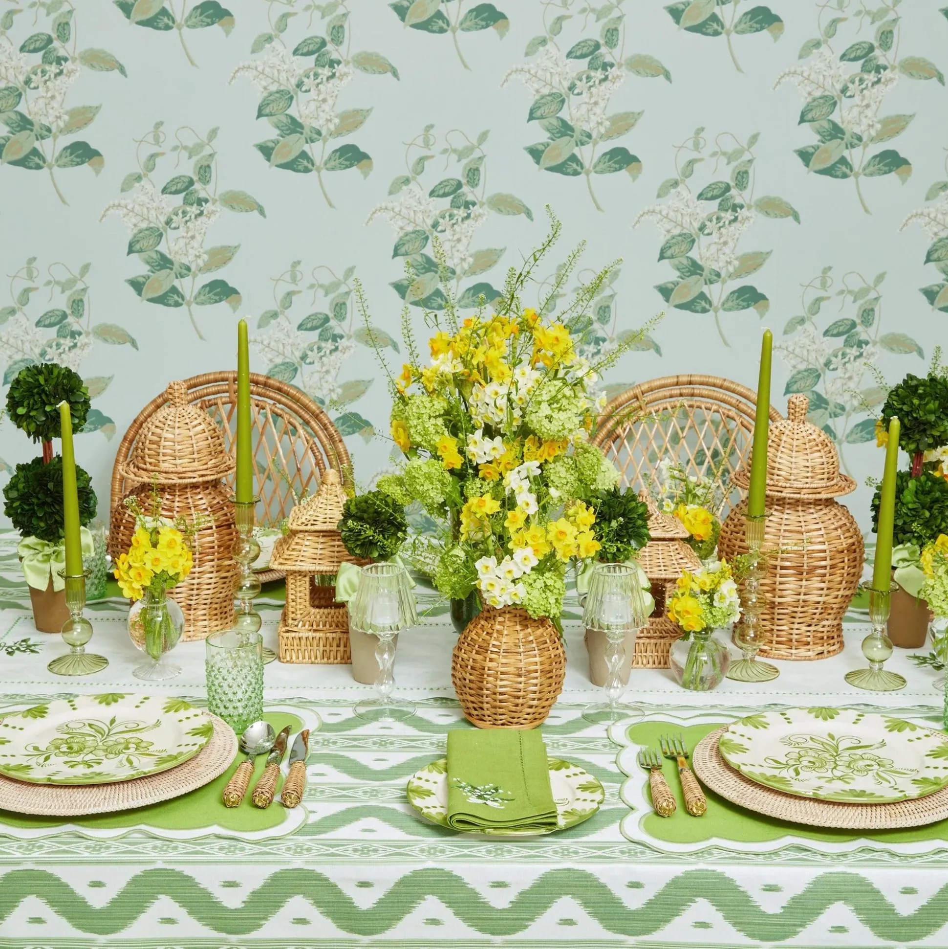 Lily Of The Valley Green Linen Napkins (Set Of 4)