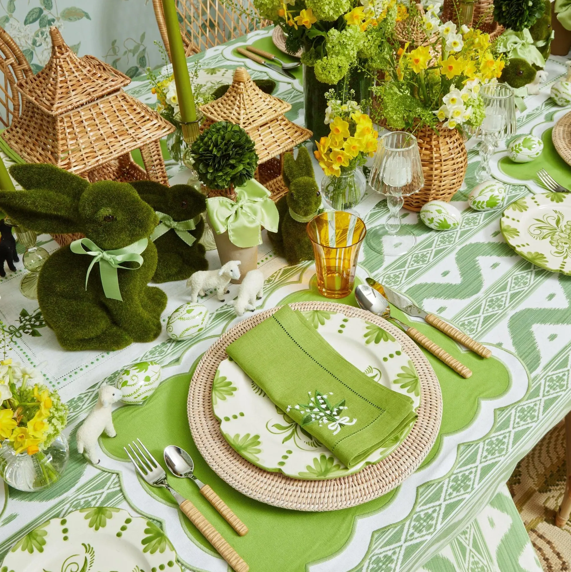 Lily Of The Valley Green Linen Napkins (Set Of 4)