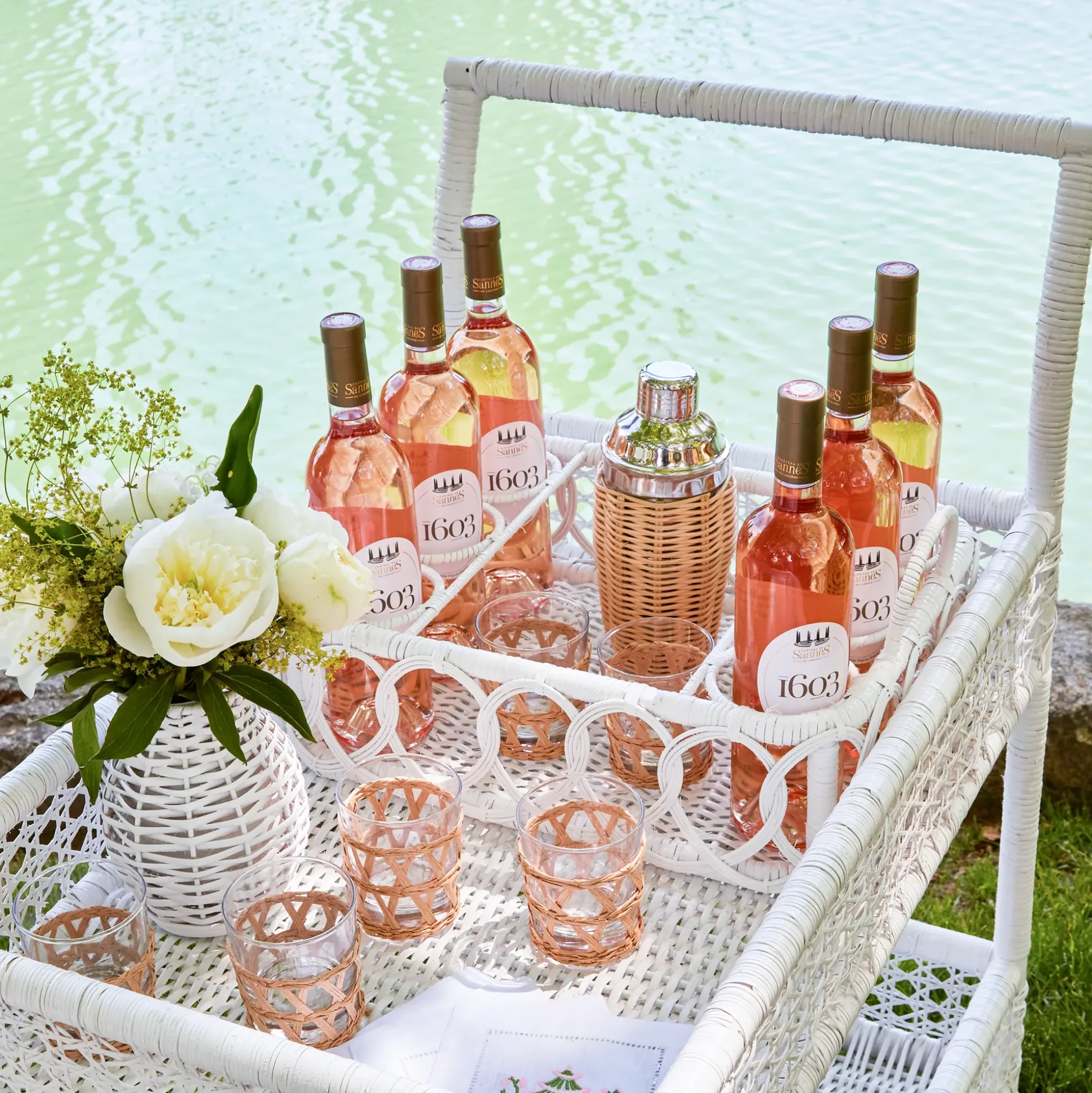 Lorenzo White Rattan Drinks Tray
