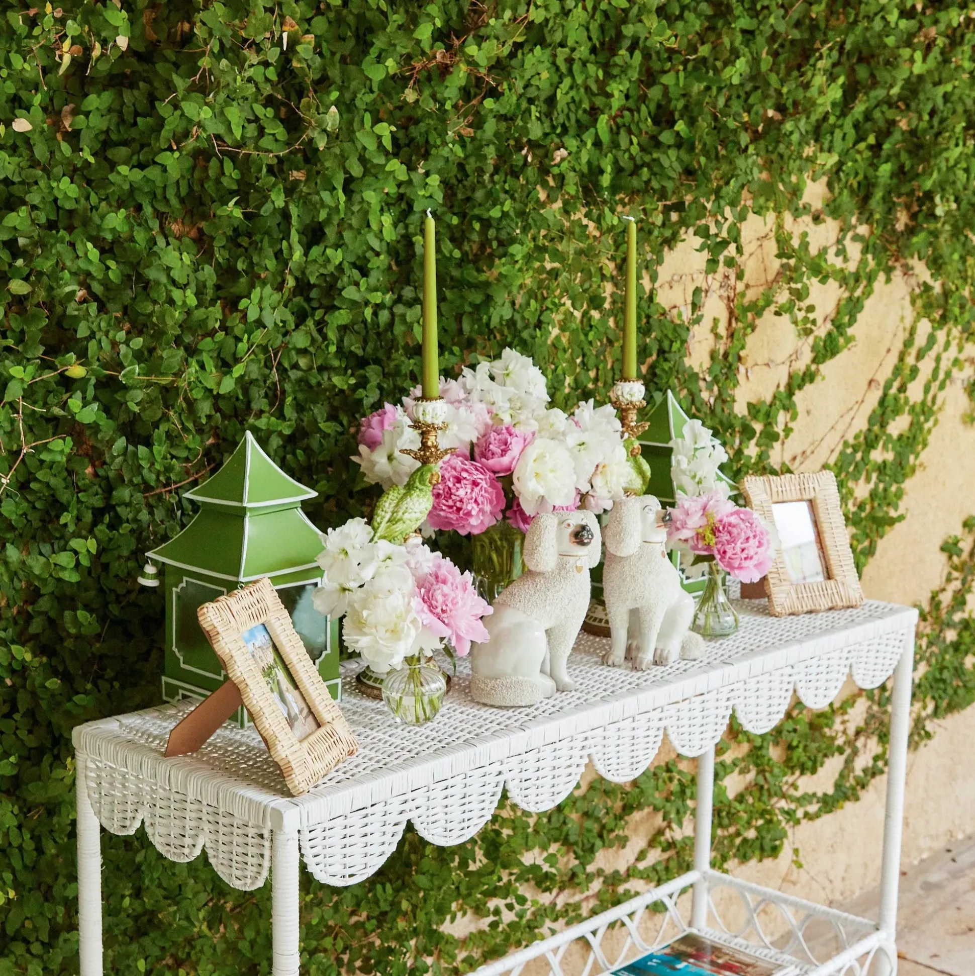 Madeleine White Rattan Scalloped Console Table