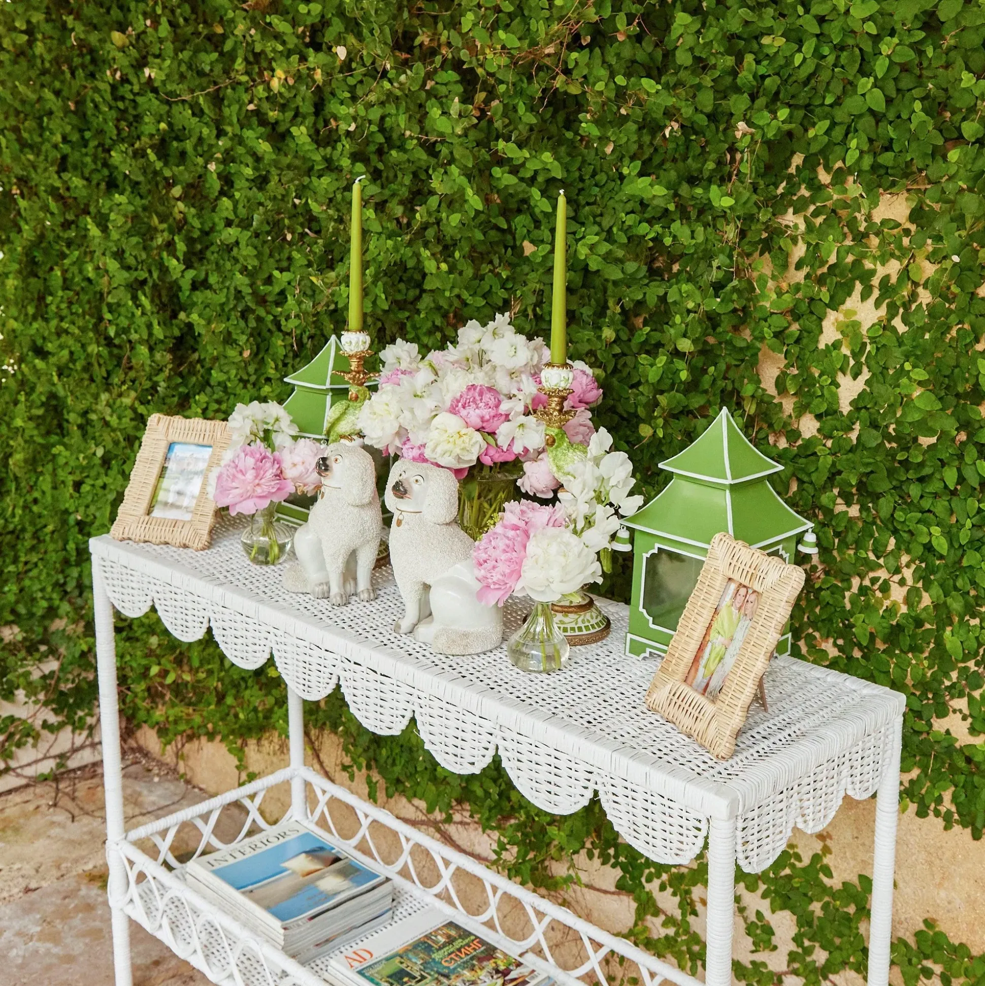 Madeleine White Rattan Scalloped Console Table