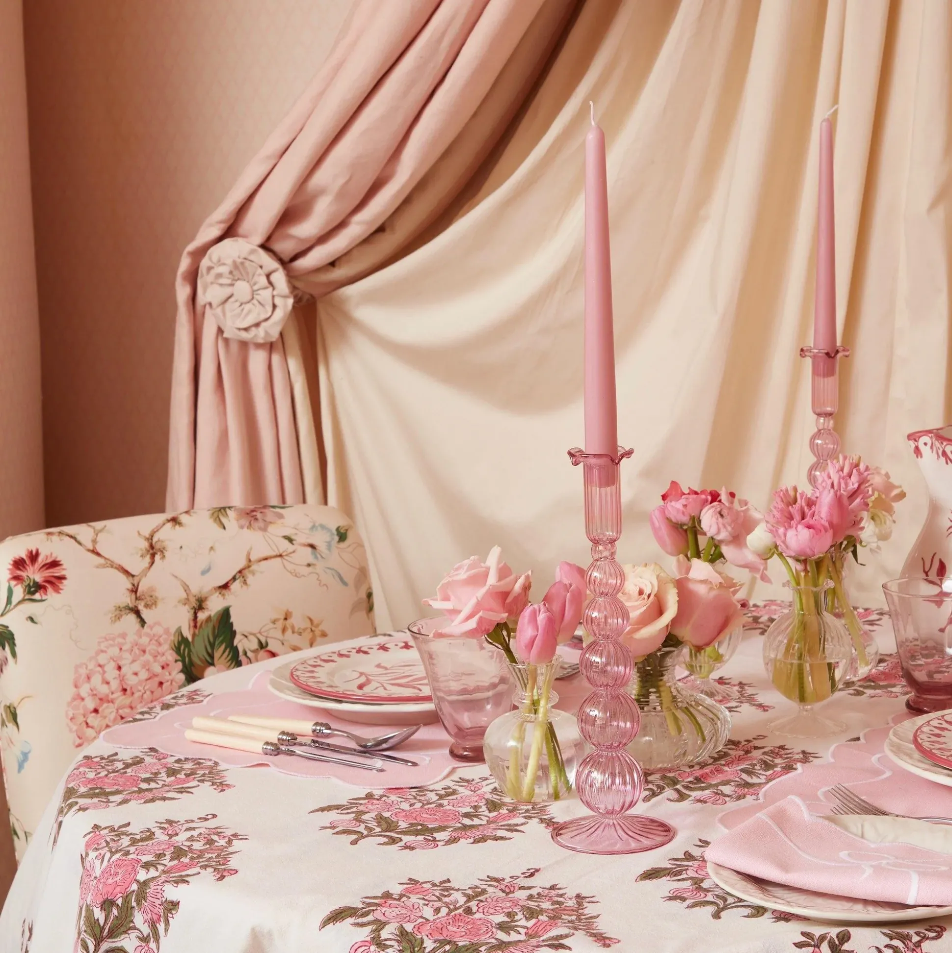 Marguerite Pink Candle Holders (Pair)