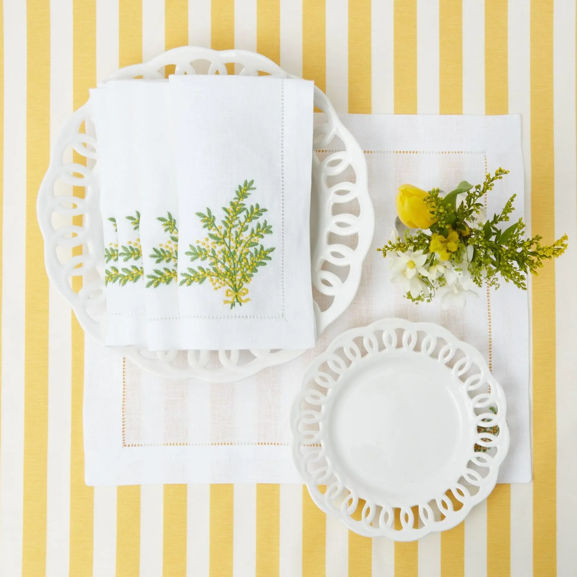 Mimosa White Linen Napkins (Set Of 4)
