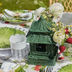 Mini Green Rattan Pagoda Lantern (Pair)