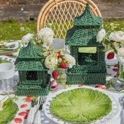 Mini Green Rattan Pagoda Lantern (Pair)