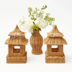 Mini Natural Rattan Pagoda Lanterns (Pair)