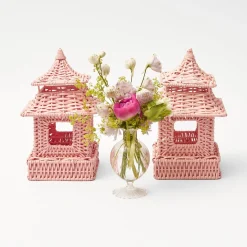 Mini Pink Rattan Pagoda Lanterns (Pair)