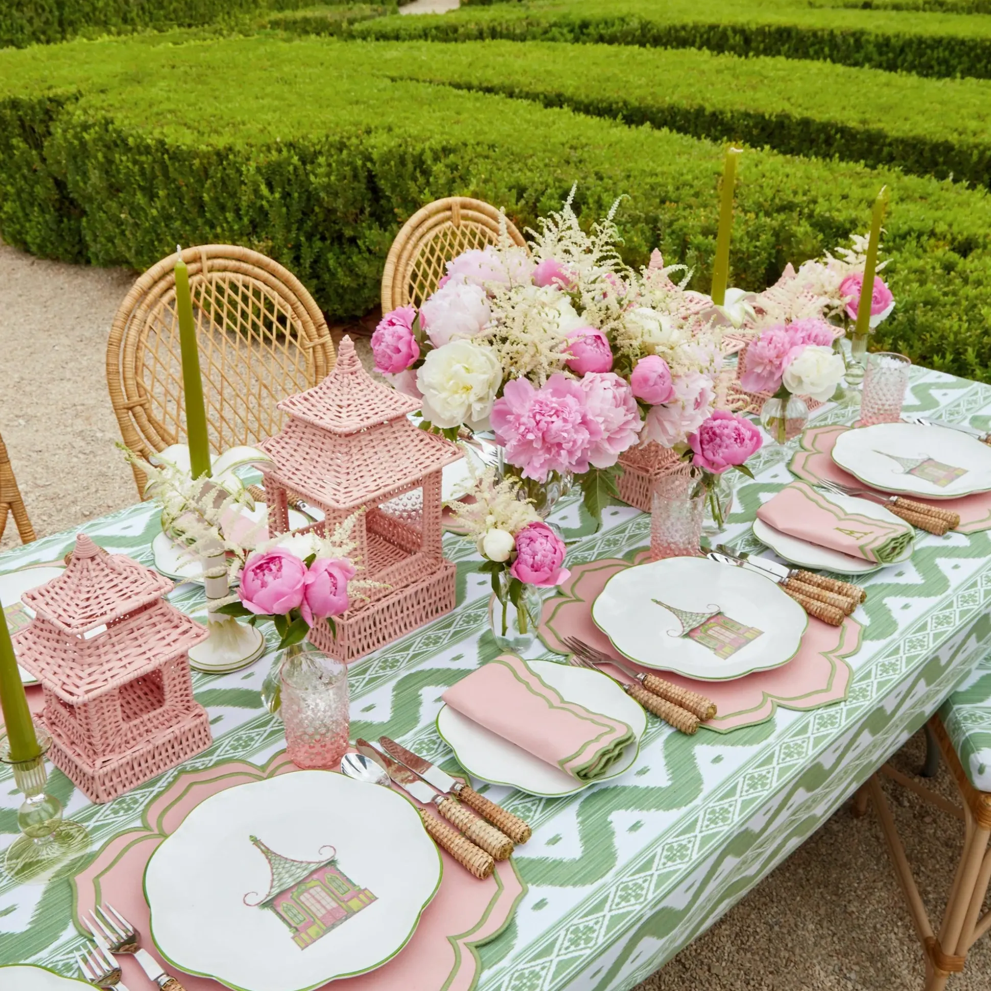 Mini Pink Rattan Pagoda Lanterns (Pair)