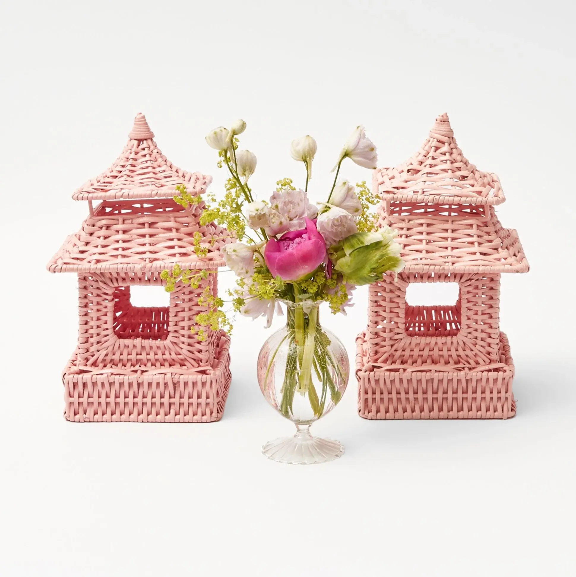 Mini Pink Rattan Pagoda Lanterns (Pair)