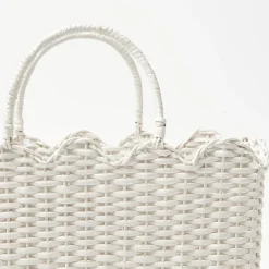 Mrs. Alice White Rattan Tote Bag (Blue Bow)