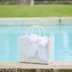 Mrs. Alice White Rattan Tote Bag (White Bow)