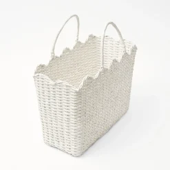 Mrs. Alice White Rattan Tote Bag (Blue Bow)
