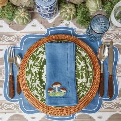 Mushroom Blue Linen Napkins (Set Of 4)