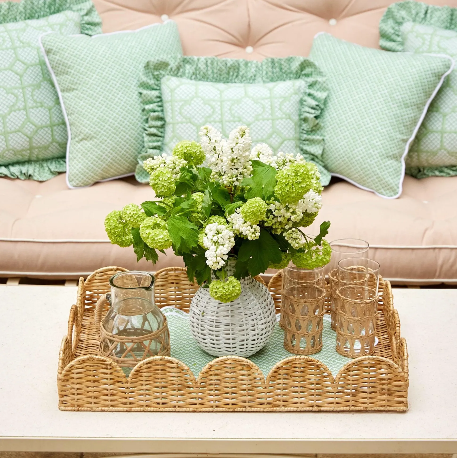 Natural Scalloped Rattan Tray