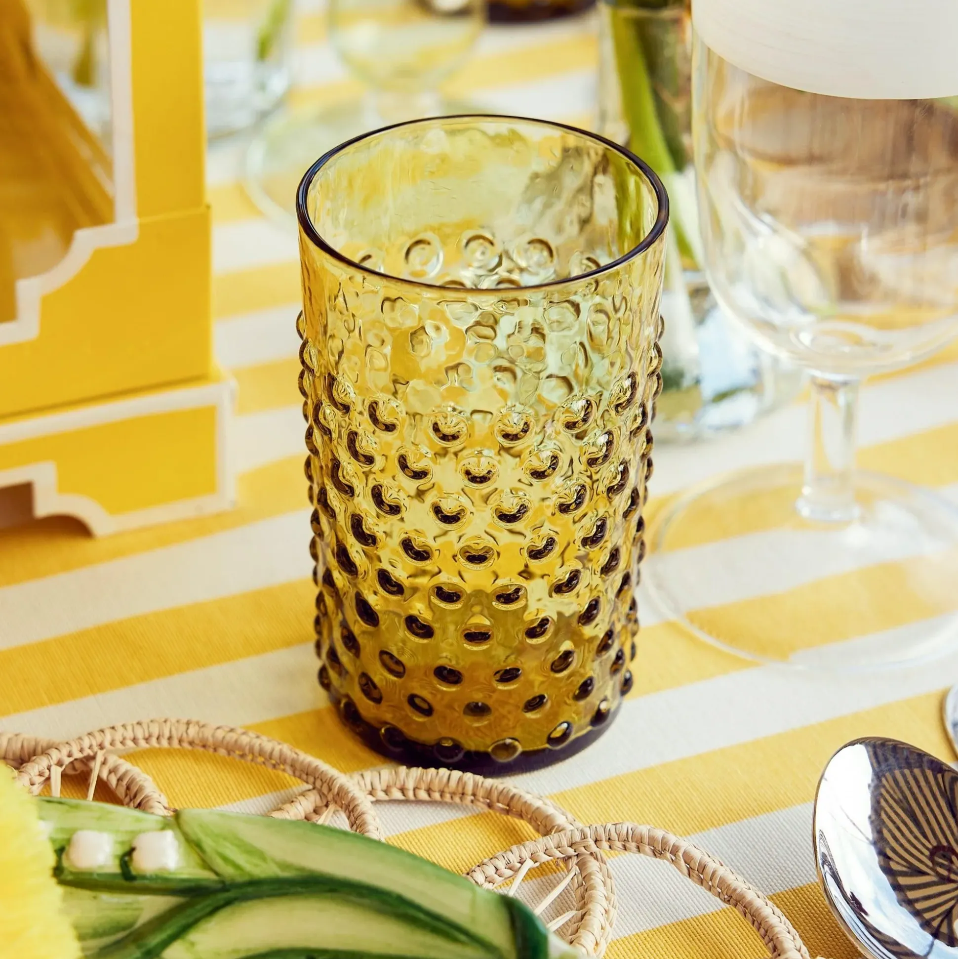 Olive Green Hobnail Glasses (Set Of 6)