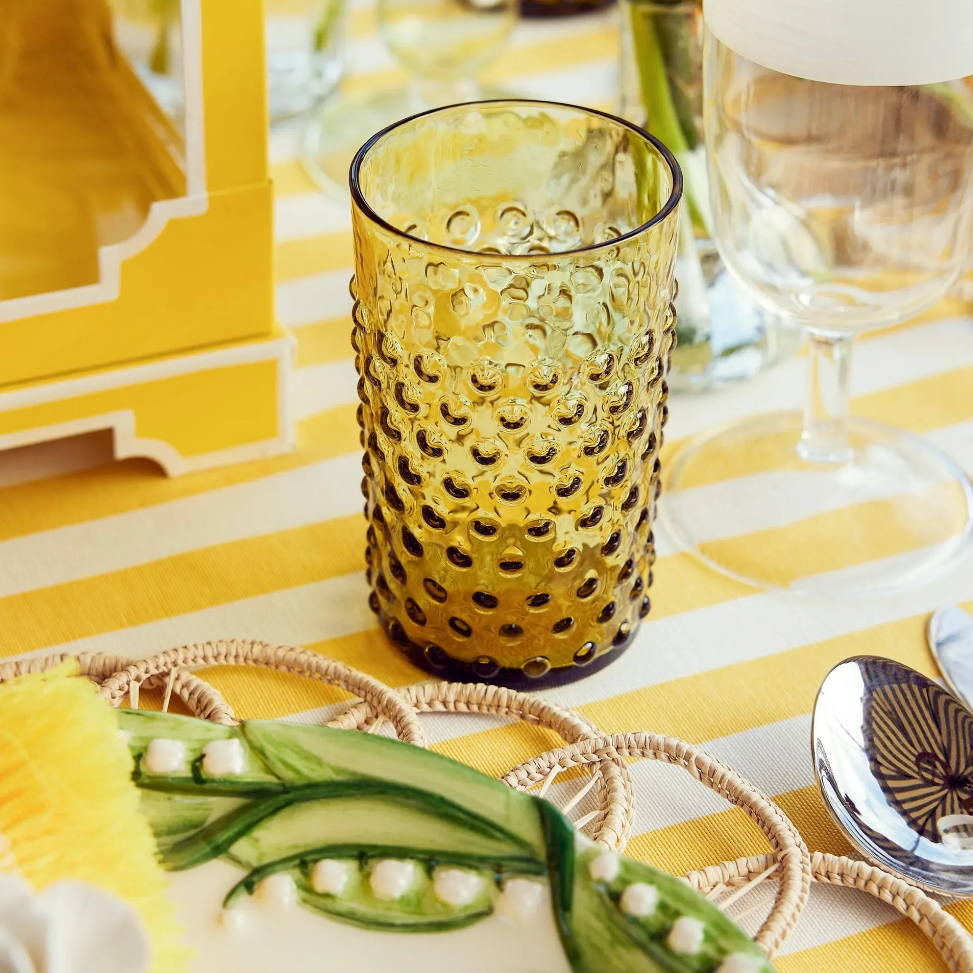 Olive Green Hobnail Jug & Glasses (Set Of 6)