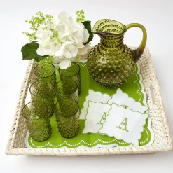 Olive Green Hobnail Jug & Glasses (Set Of 6)