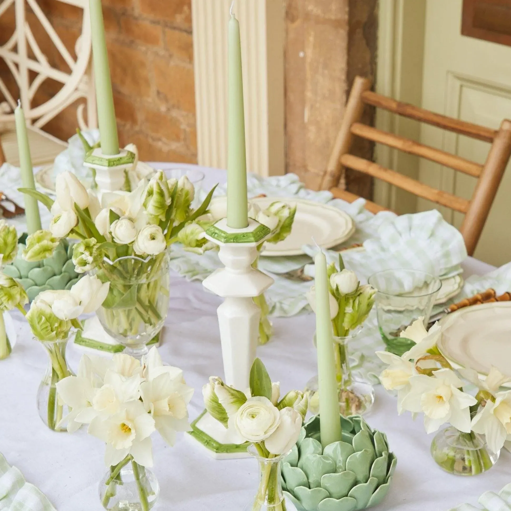 Pale Green Artichoke Candle Holder (Pair)