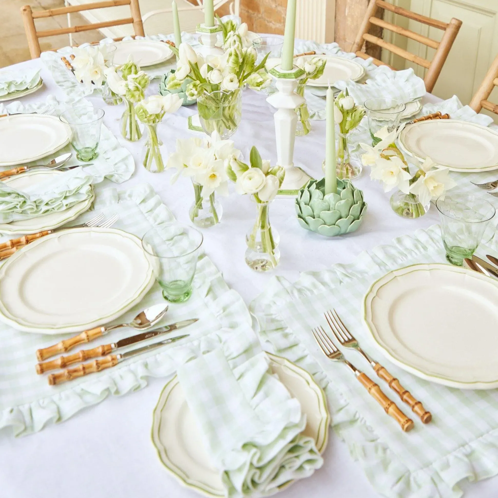 Pale Green Artichoke Candle Holder (Pair)