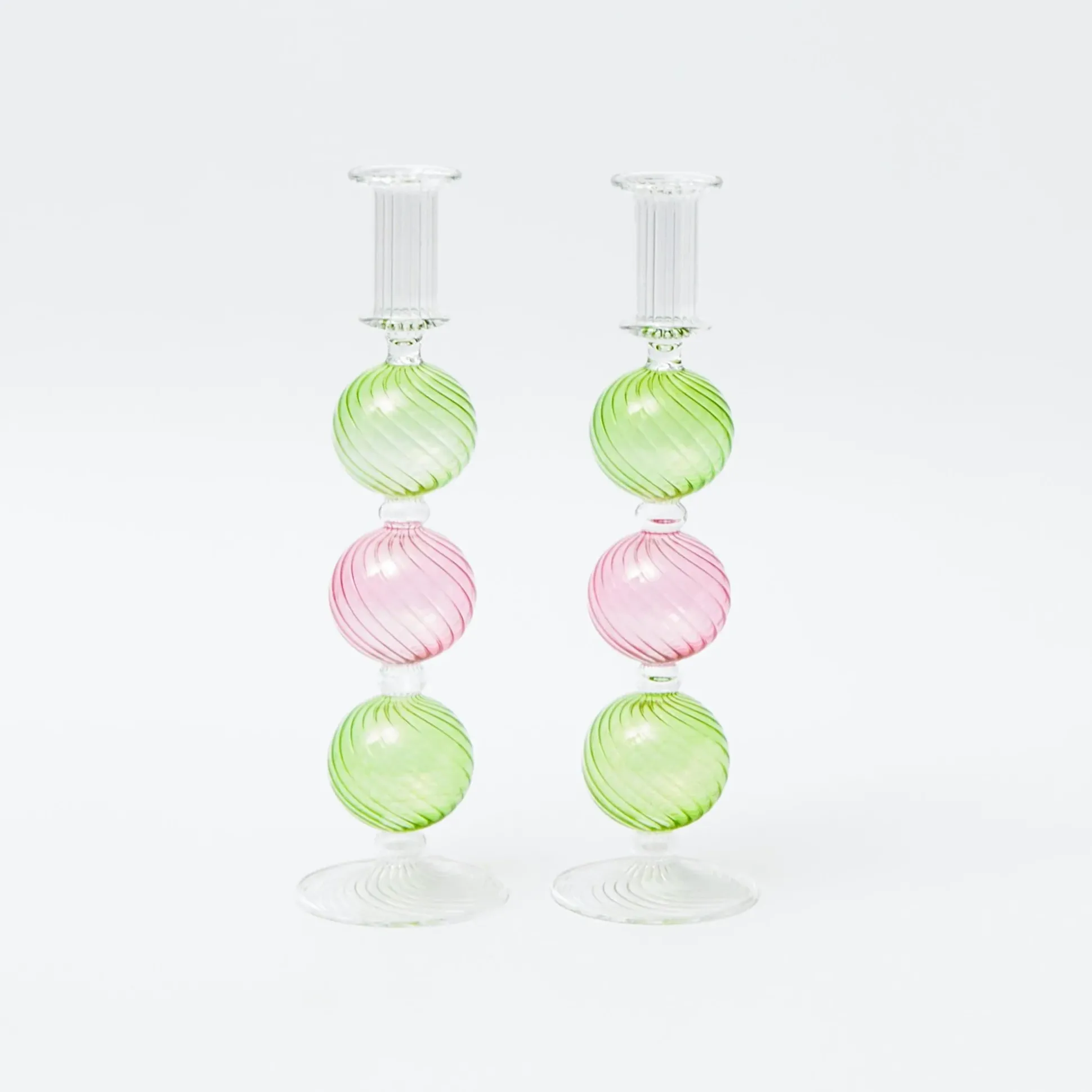 Pink & Green Camille Candle Holder (Pair)