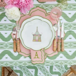 Pink & Green Pagoda Dinner & Starter Plates (Set Of 8)