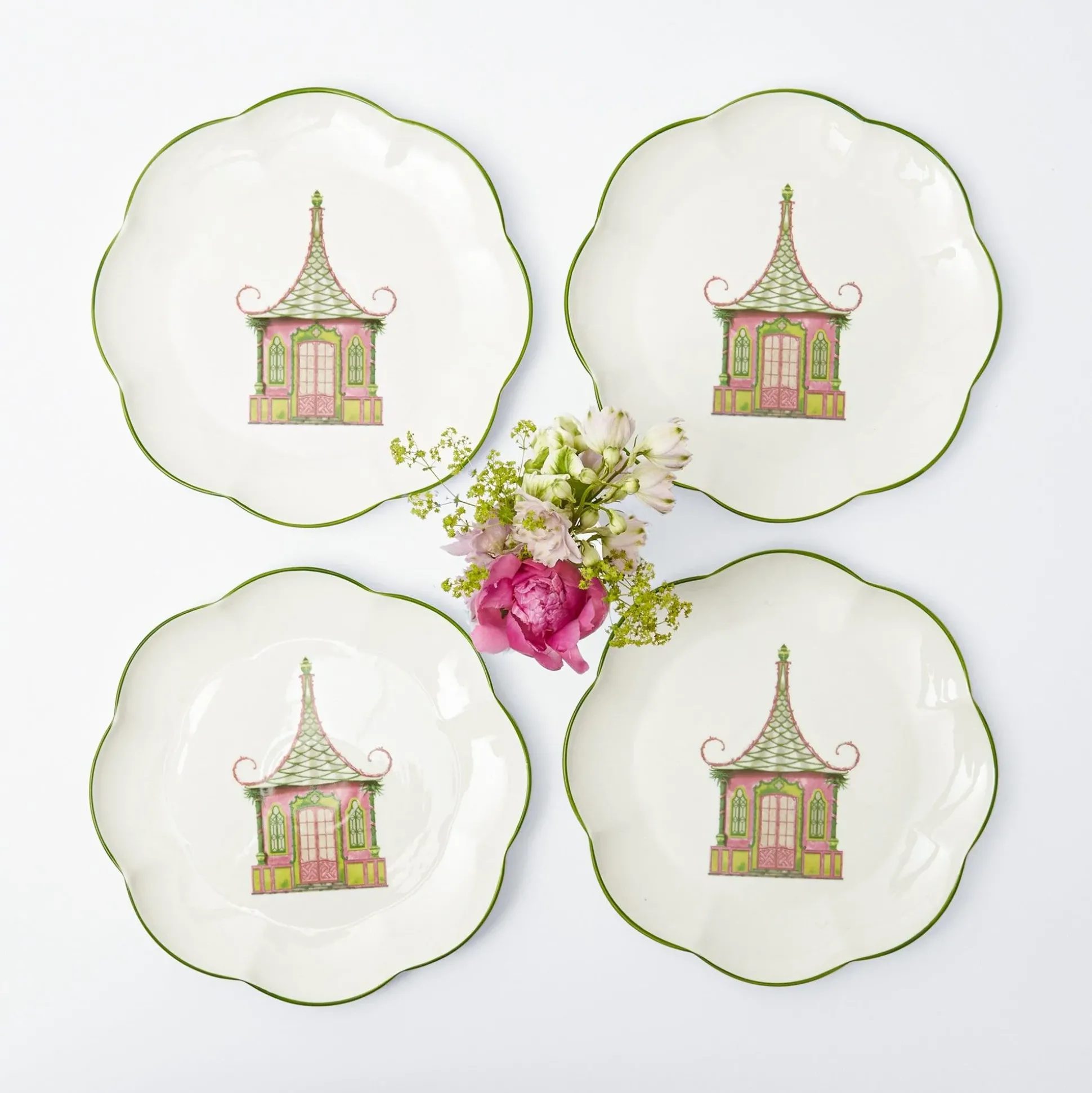 Pink & Green Pagoda Dinner Plate (Set Of 4)