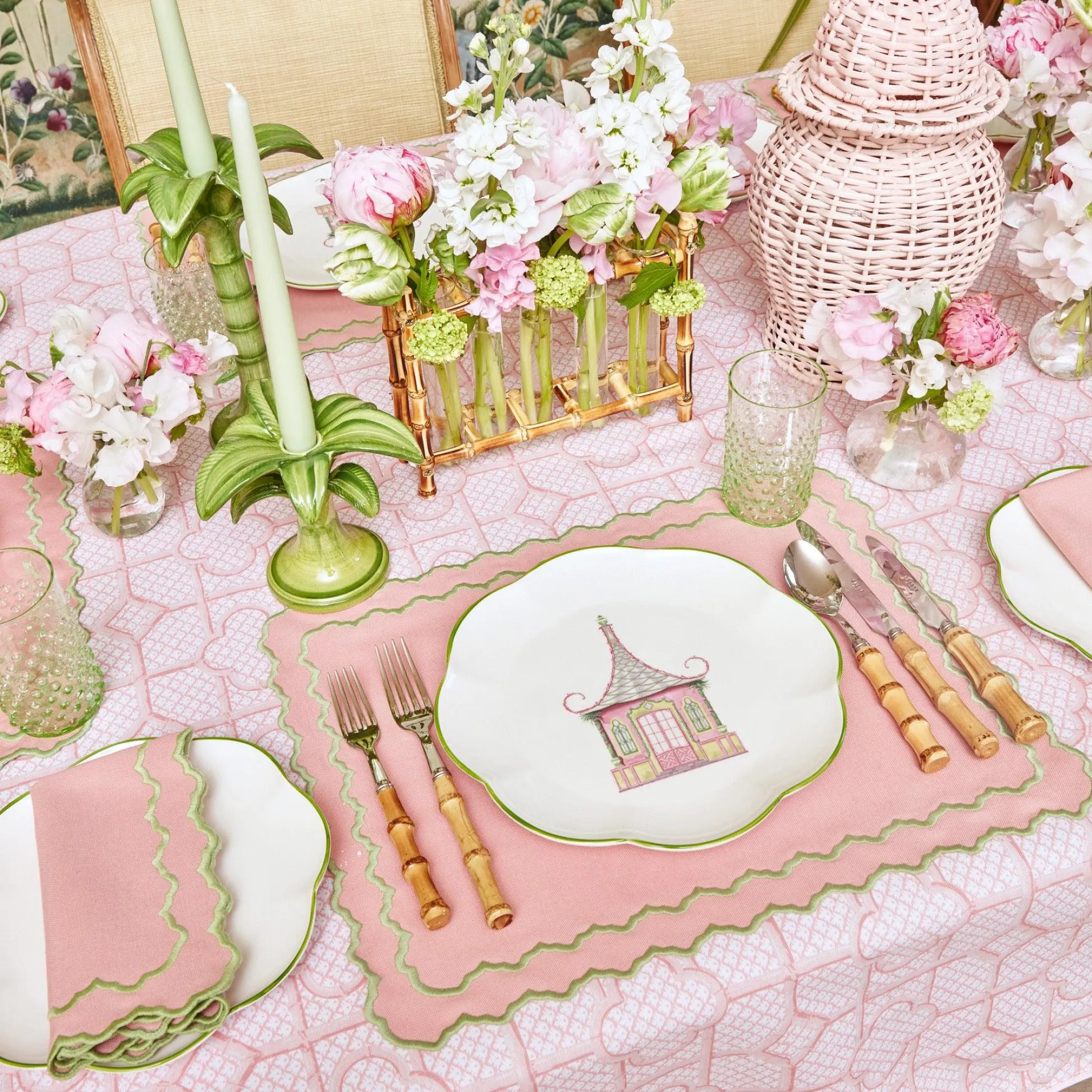 Pink & Green Pagoda Dinner Plate (Set Of 4)