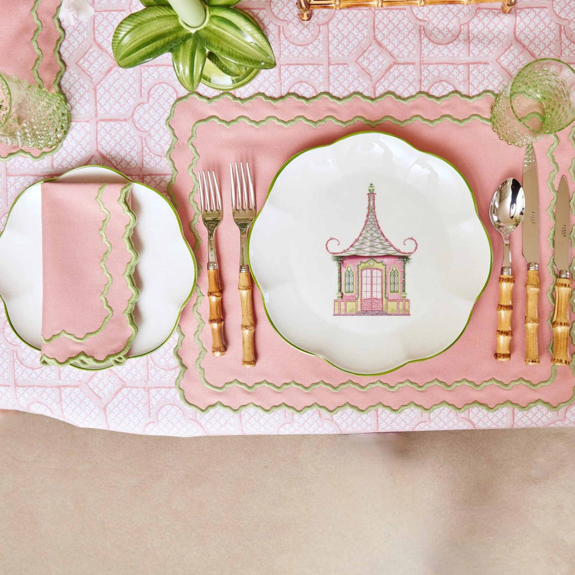 Pink & Green Pagoda Dinner Plate (Set Of 4)