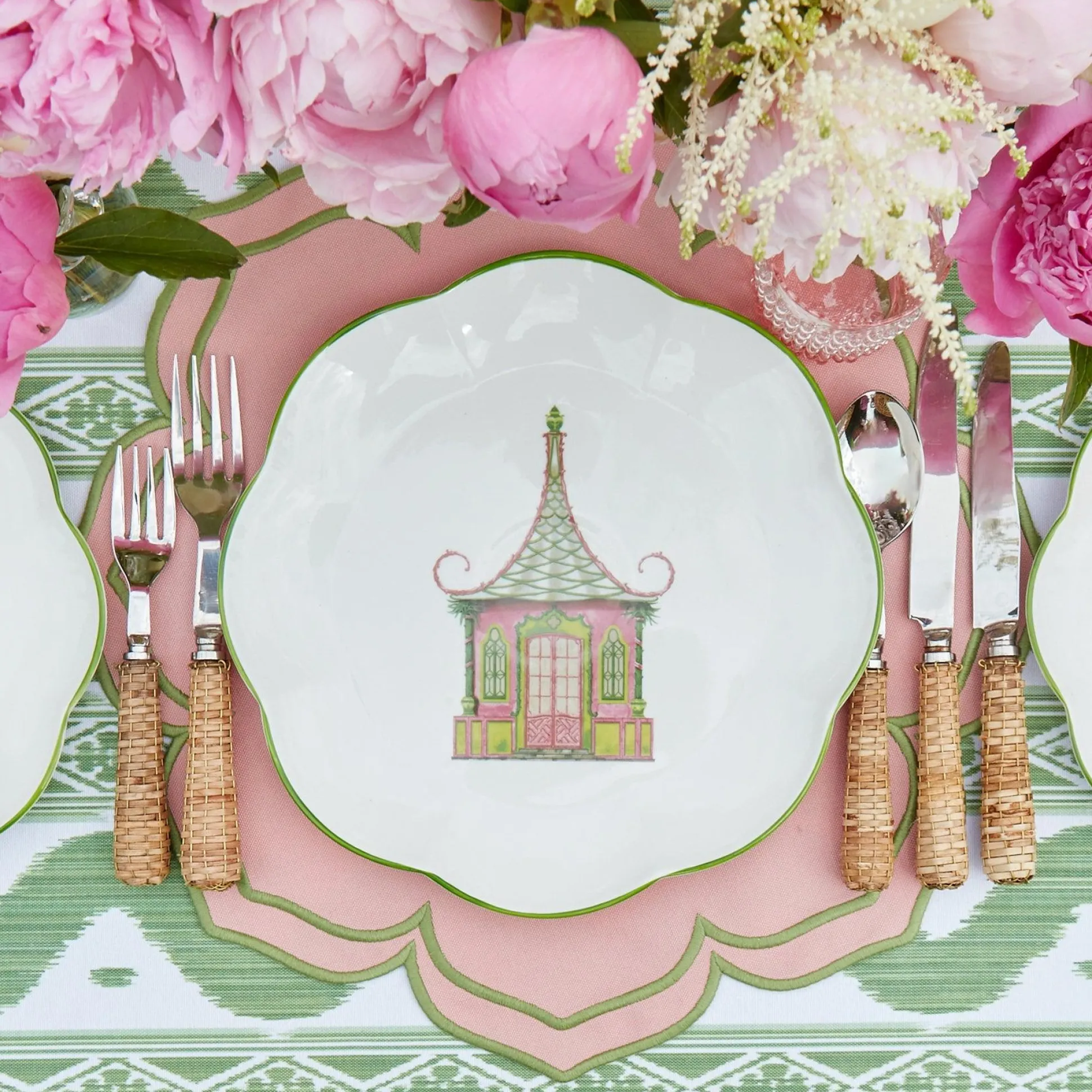 Pink & Green Pagoda Dinner Plate (Set Of 4)
