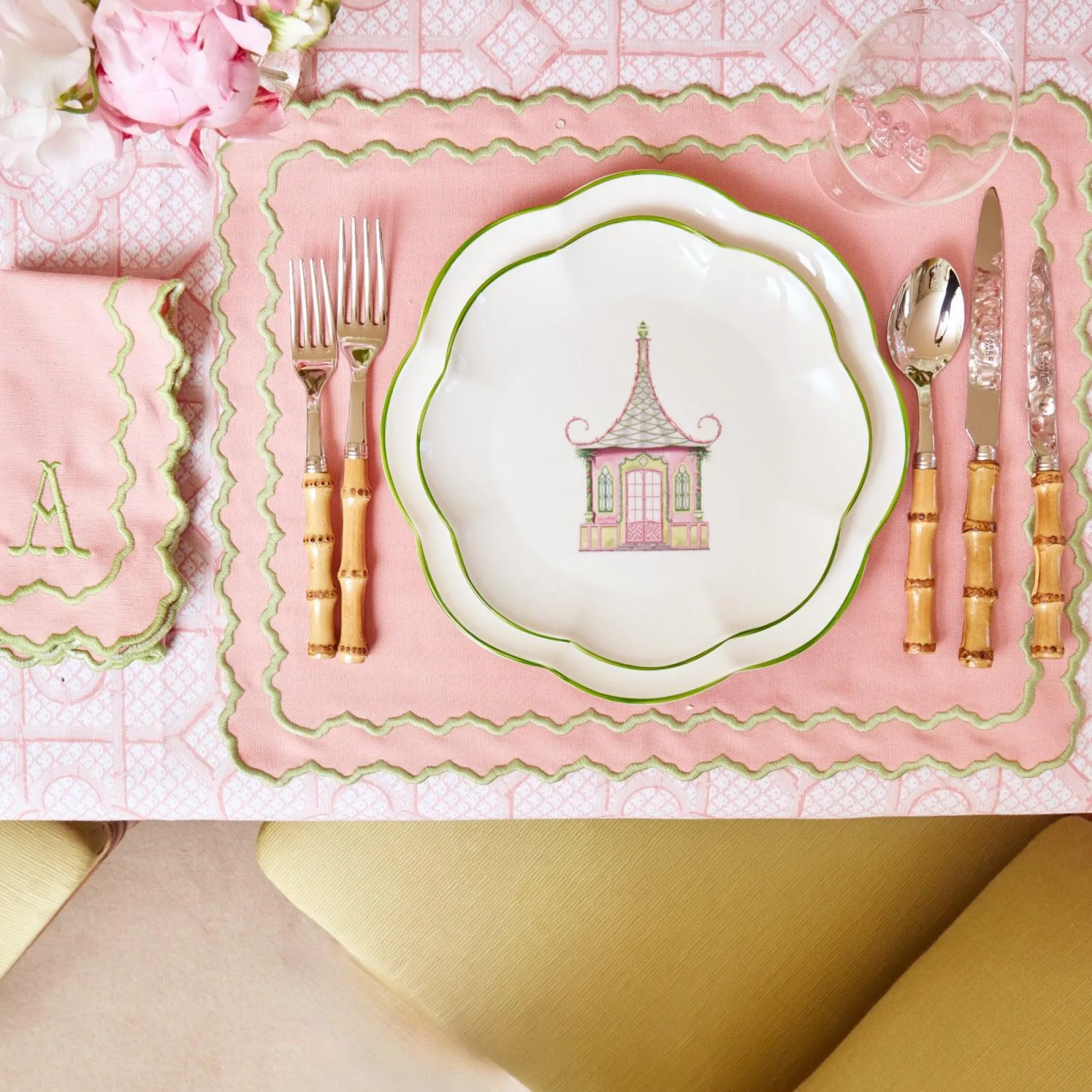 Pink & Green Pagoda Starter Plate (Set Of 4)