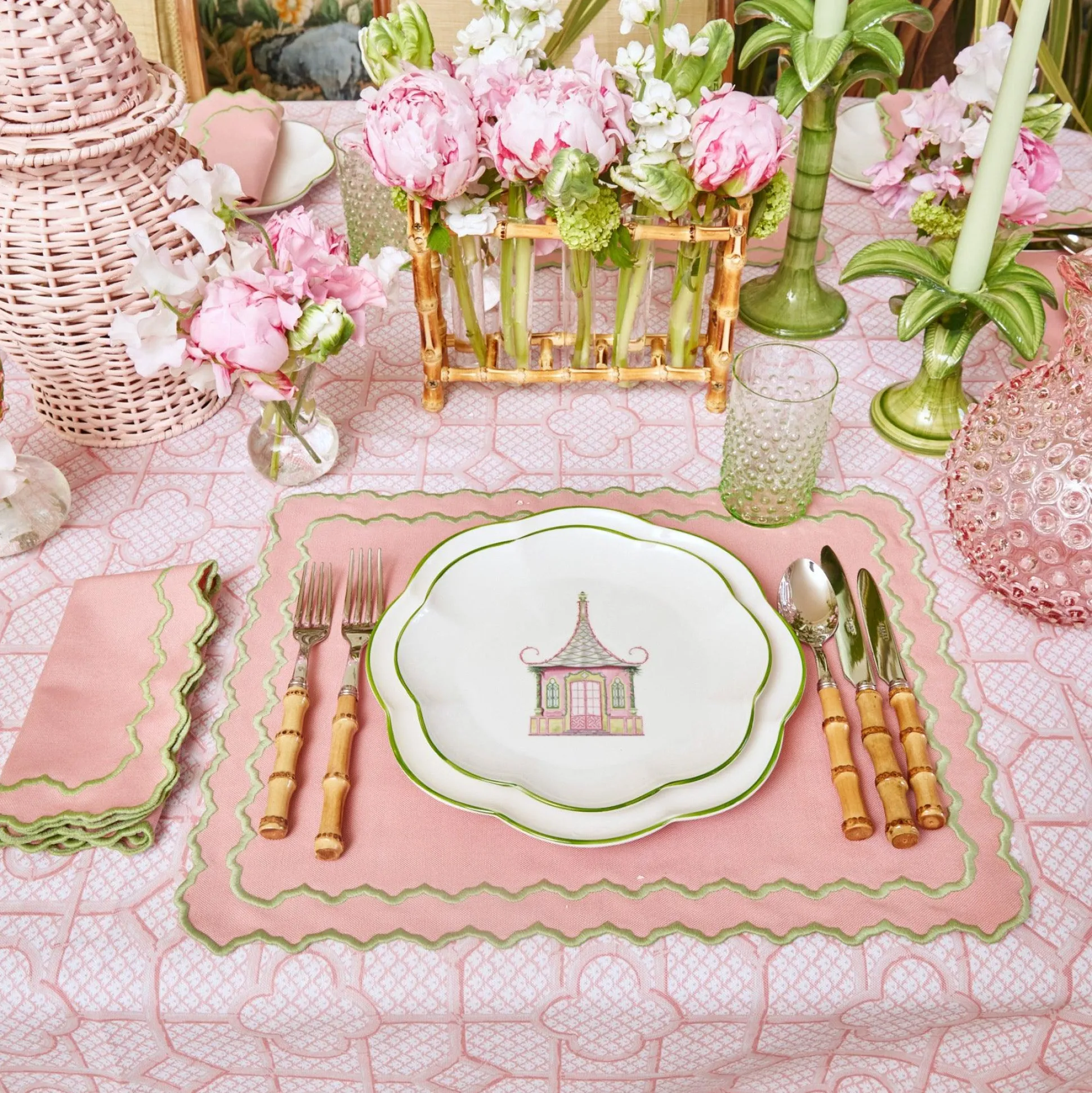 Pink & Green Pagoda Starter Plate (Set Of 4)
