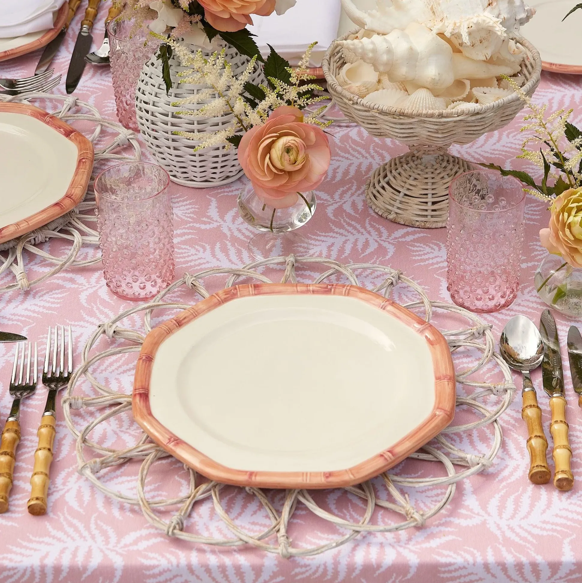Pink Geometric Bamboo Dinner Plate (Set Of 4)