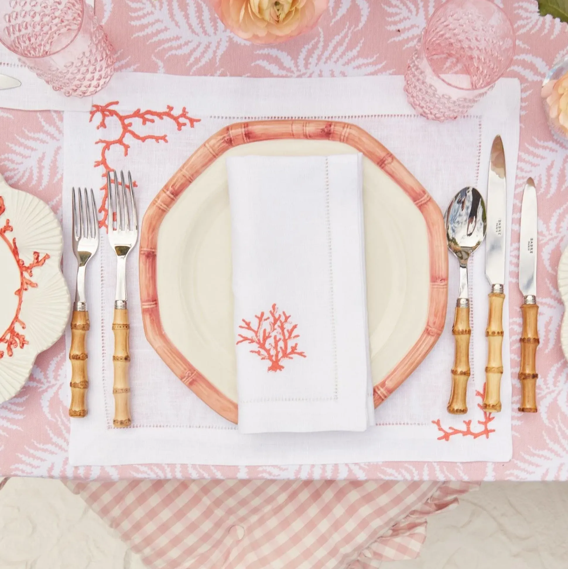 Pink Geometric Bamboo Dinner Plate (Set Of 4)