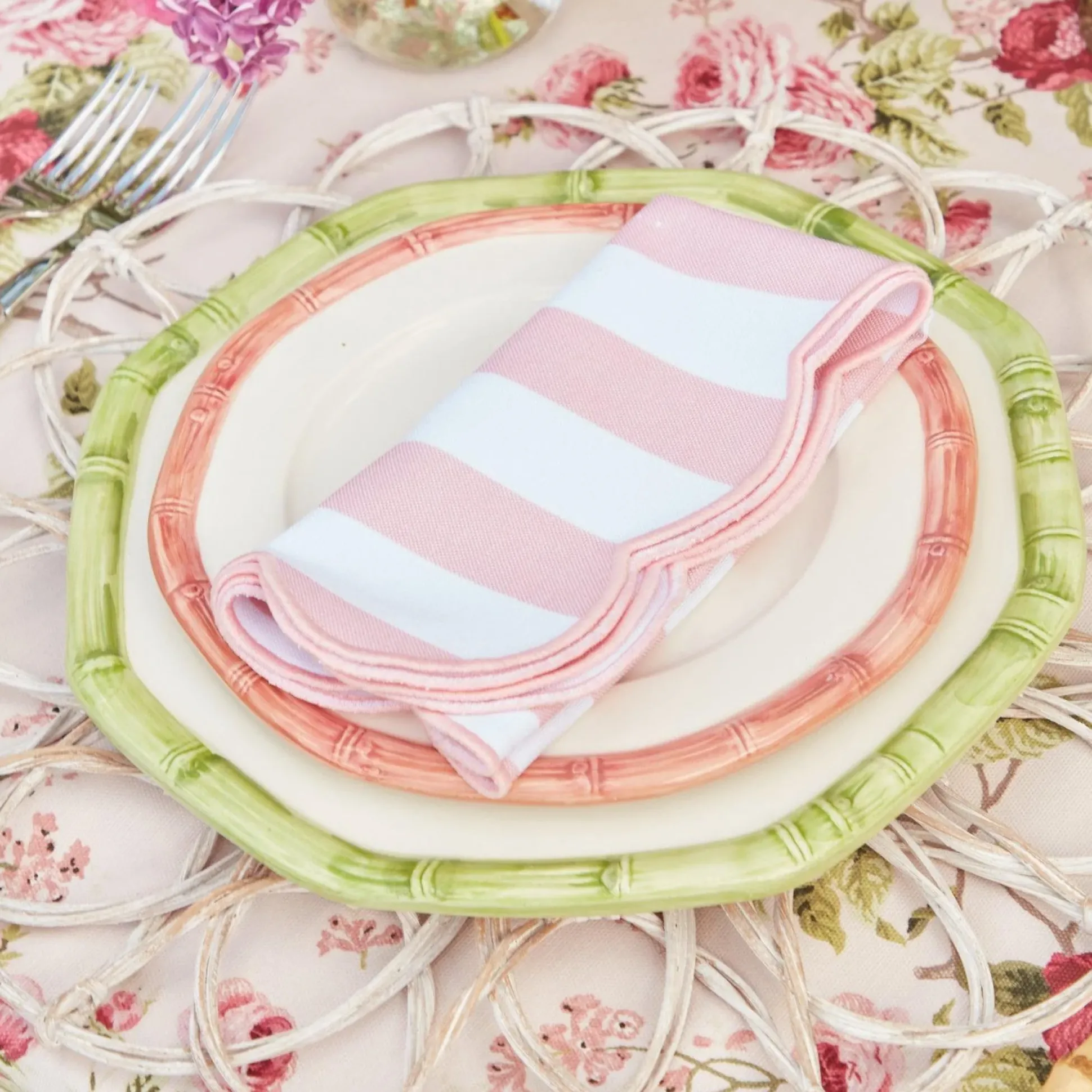 Pink Geometric Bamboo Starter Plate (Set Of 4)