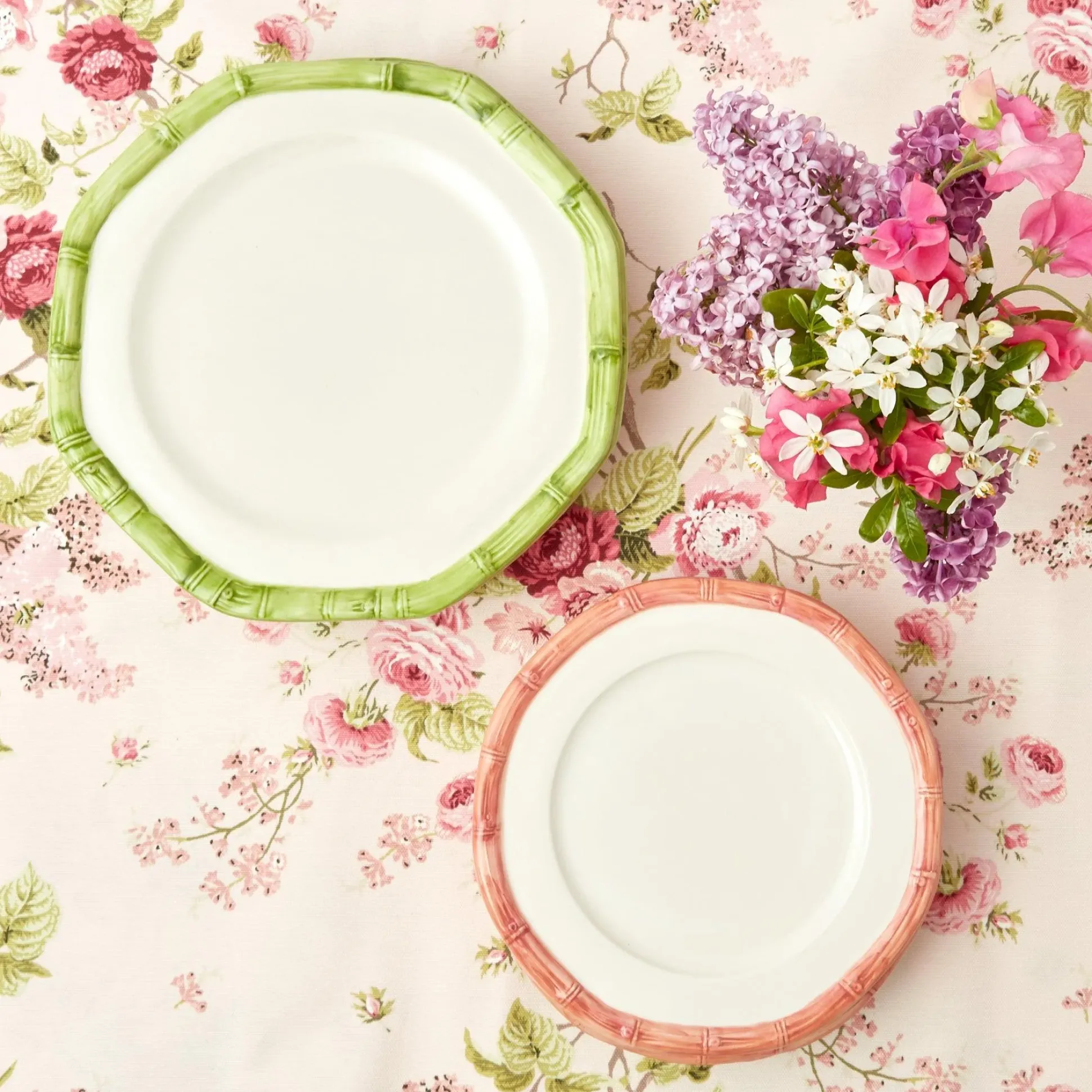 Pink Geometric Bamboo Starter Plate (Set Of 4)