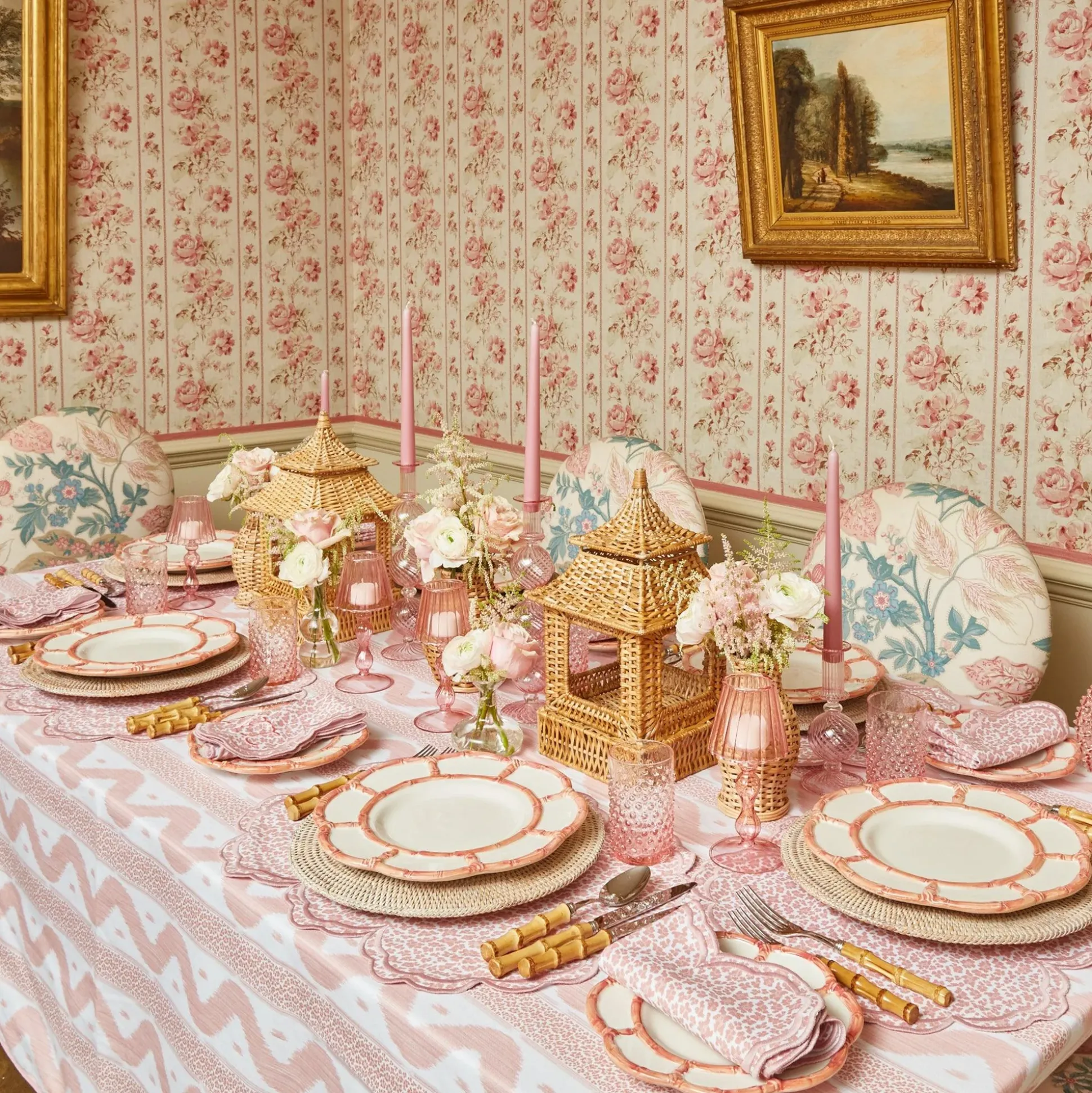 Pink Leopard Ikat Tablecloth