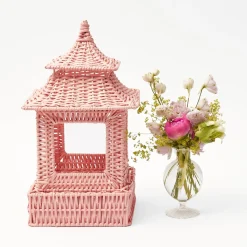Pink Rattan Pagoda Lantern Set