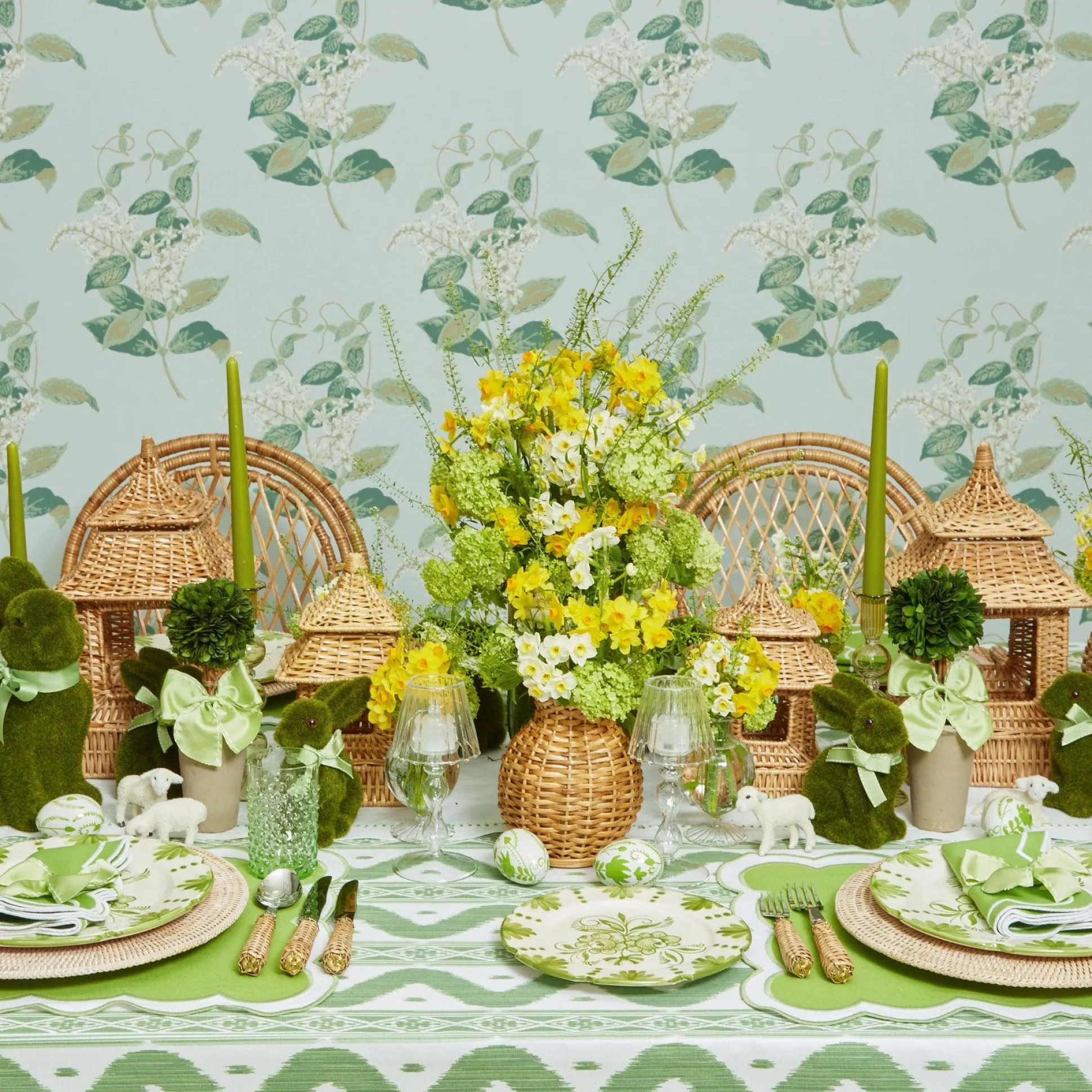 Potted Boxwood With Green Bow Decoration Set