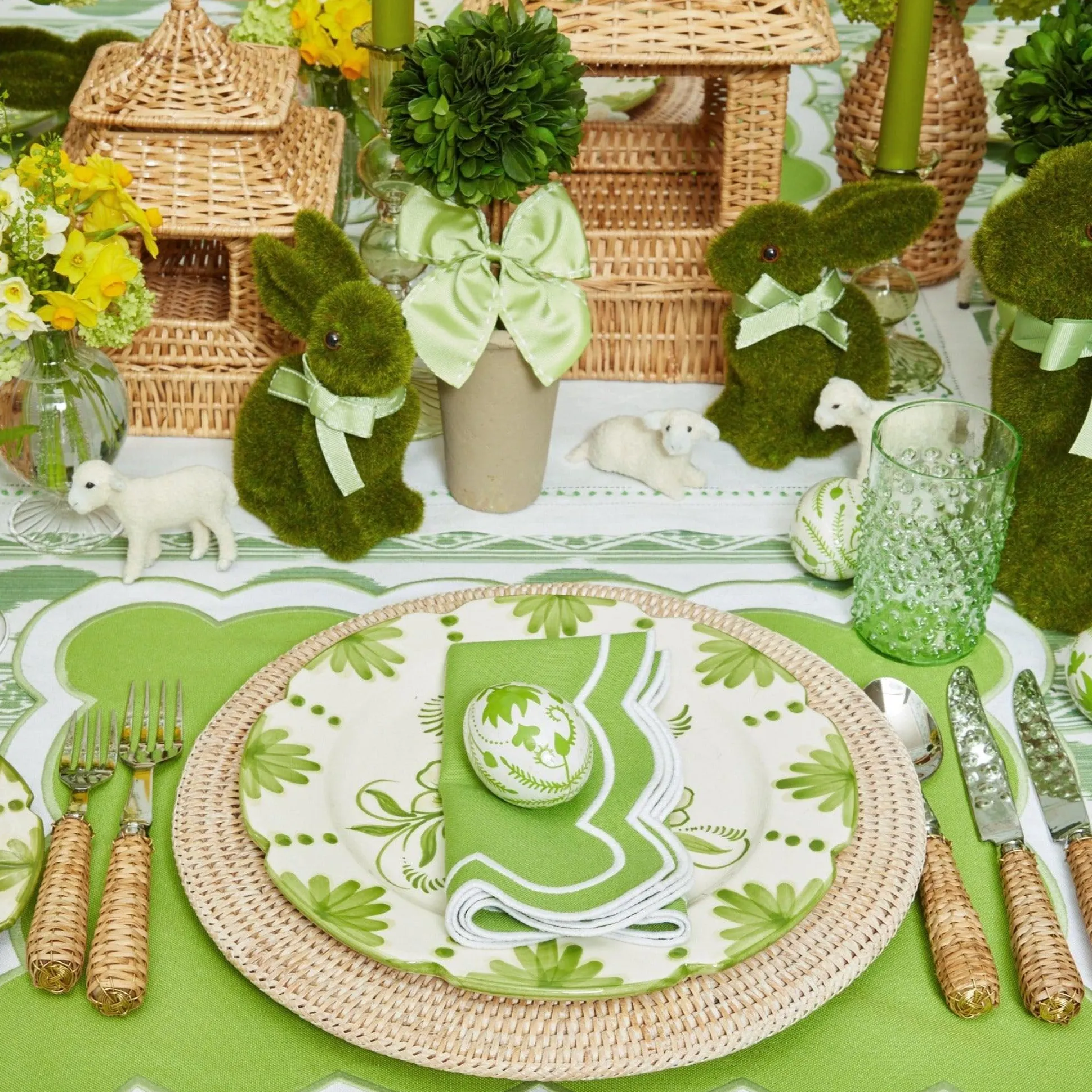Potted Boxwood With Green Bow Decoration Set